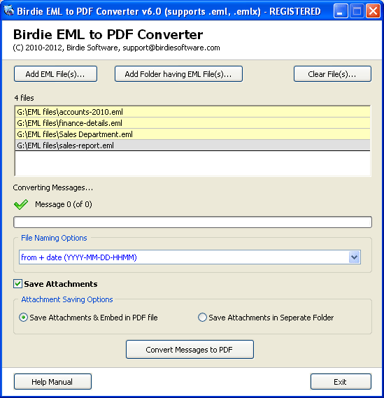 Click to view Convert Multiple EML to PDF 7.0 screenshot